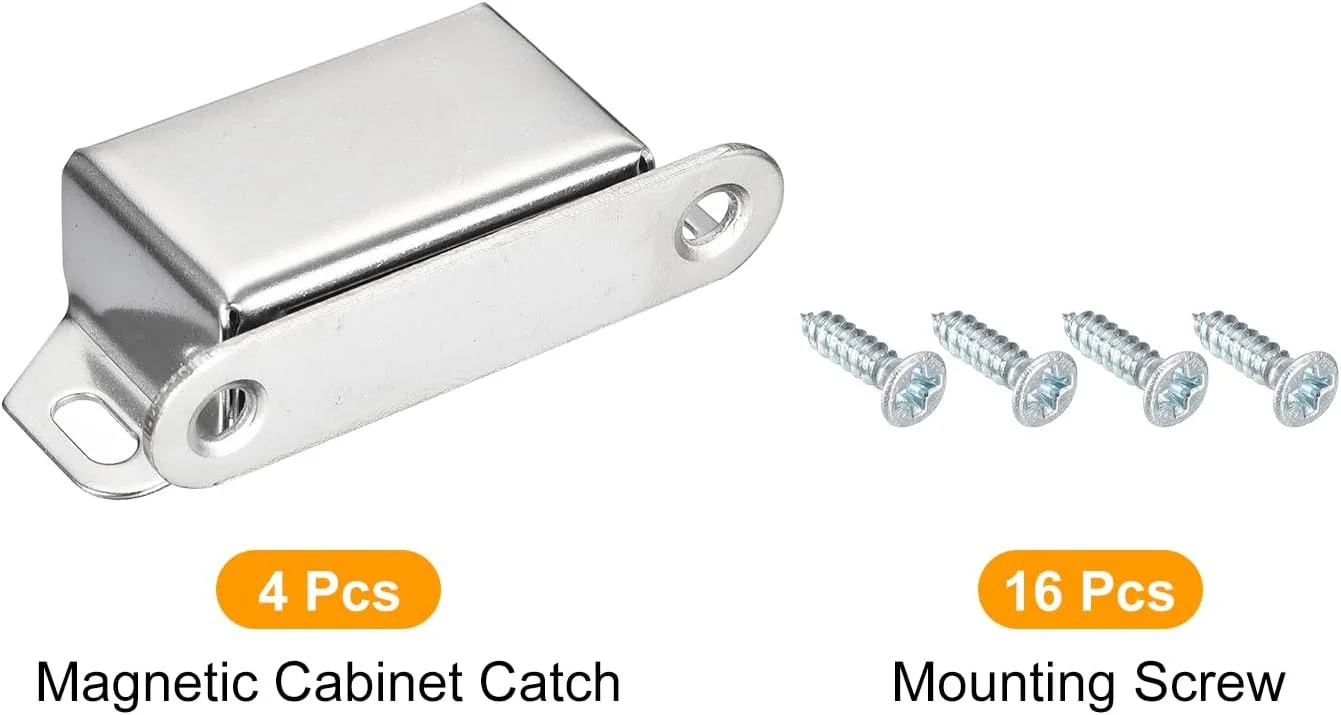 ست چهارتایی قفل مگنتی درب کابینت QUARKZMAN، استیل ضد زنگ، قفل درب کابینت 5.4 سانتی متری، قفل کمد لباس برای درب های مبلمان آشپزخانه منزل، نقره ای