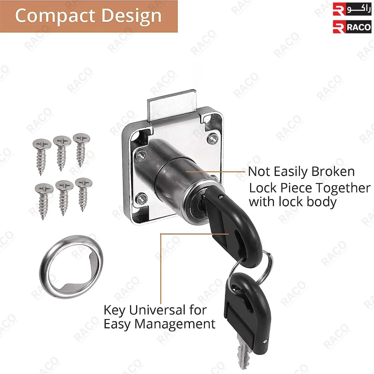 قفل کابینت مبلمان RACO | قفل کشوی ضد زنگ کلید دار برای صندوق پستی، مبلمان اداری خانگی، کمدهای دیواری و کابینت ها (قفل کشو N507L-11)