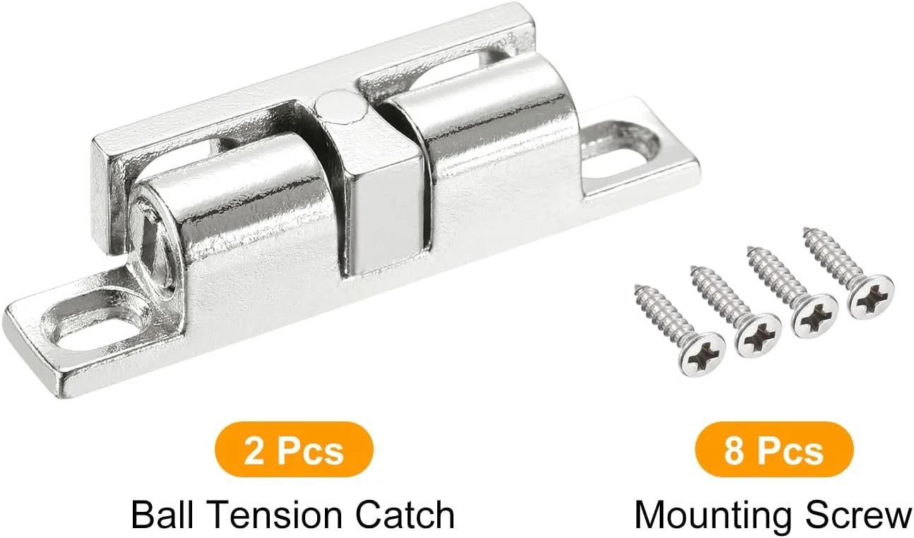 QUARKZMAN بست دوتایی توپی فشاری غلتکی آلیاژ روی 4.3 در 2.8 سانتی متری برای درب کابینت، کمد و مبلمان، نقره ای