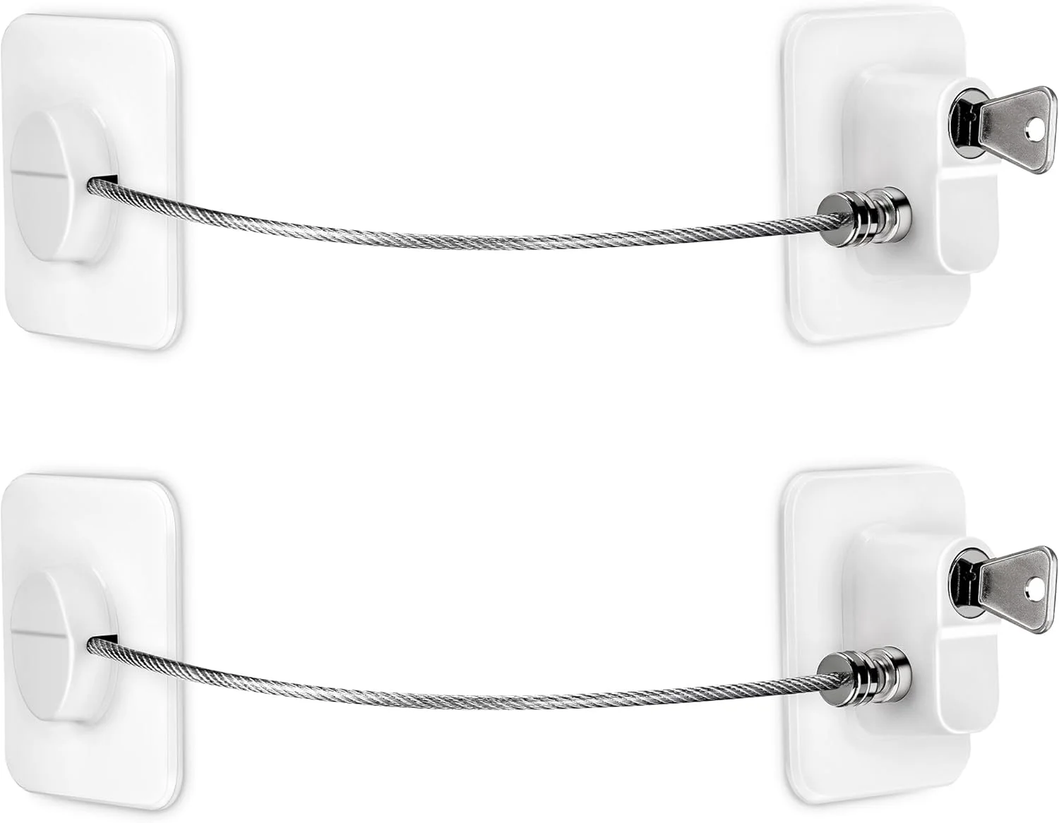 قفل یخچال کلیدی NINEMAX بدون نیاز به سوراخکاری، طناب فولادی، ایمنی کودک، پلاستیک BPA برای یخچال فریزر پنجره کابینت کشو درب سفید بسته 2 عددی