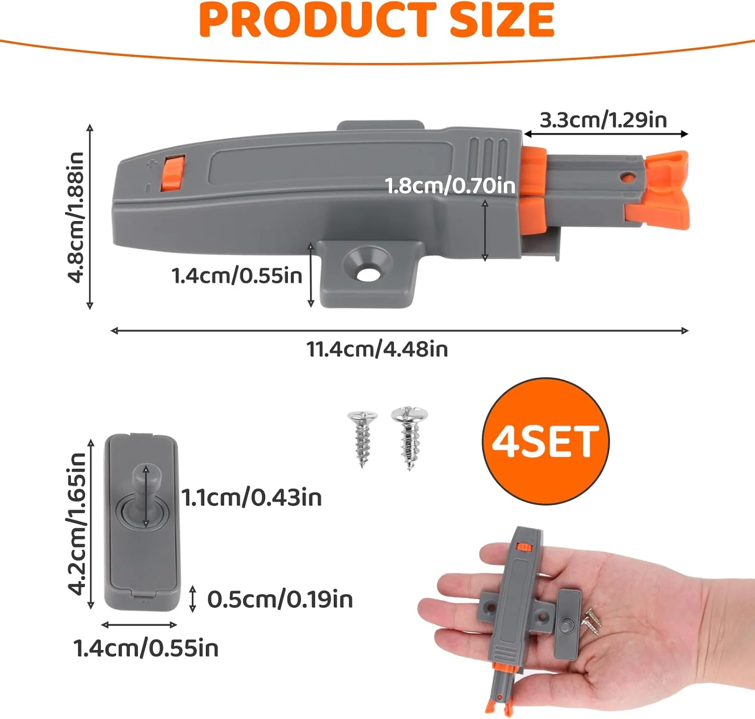 بسته 4 عددی قفل فشاری بازشو درب، قفل خودکار فشاری، قفل کابینت سنگین، فنر قوی 30 نیوتن، قفل لمسی فشاری درب کشو برای کابینت، آشپزخانه، کمد لباس و کمدهای دیواری