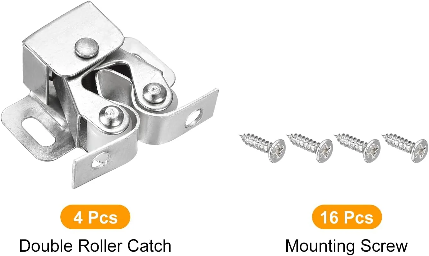 QUARKZMAN مجموعه 4 عددی قفل دو غلتکی درب کابینت، سخت افزار اتصالات برای کابینت، کمد، مبلمان، درب، نقره ای