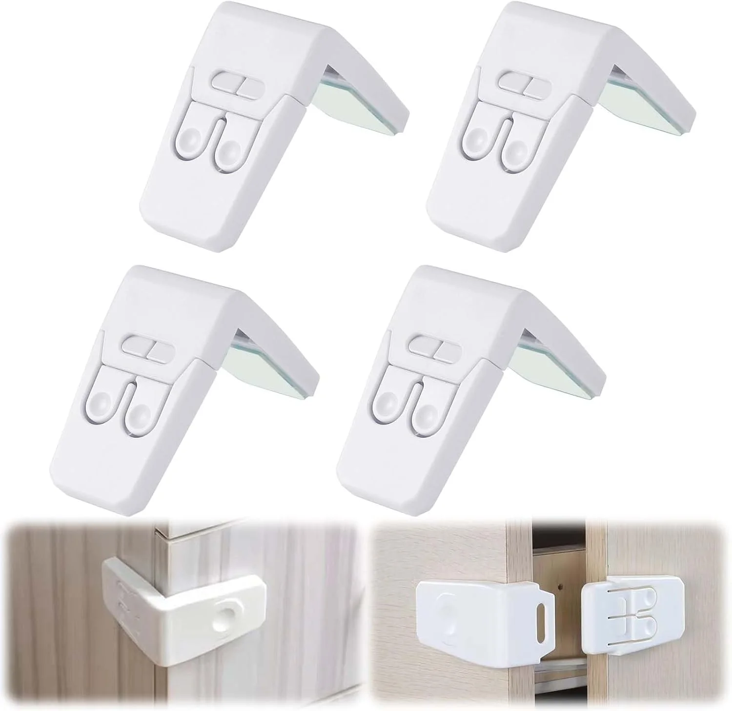 قفل ایمنی کودک نالینا، بسته 4 عددی، قفل کودک برای کابینت و کشو، نوع زاویه دار ساخته شده از پلاستیک ABS، قفل با چسب قوی برای ایمن سازی درها و کابینت ها