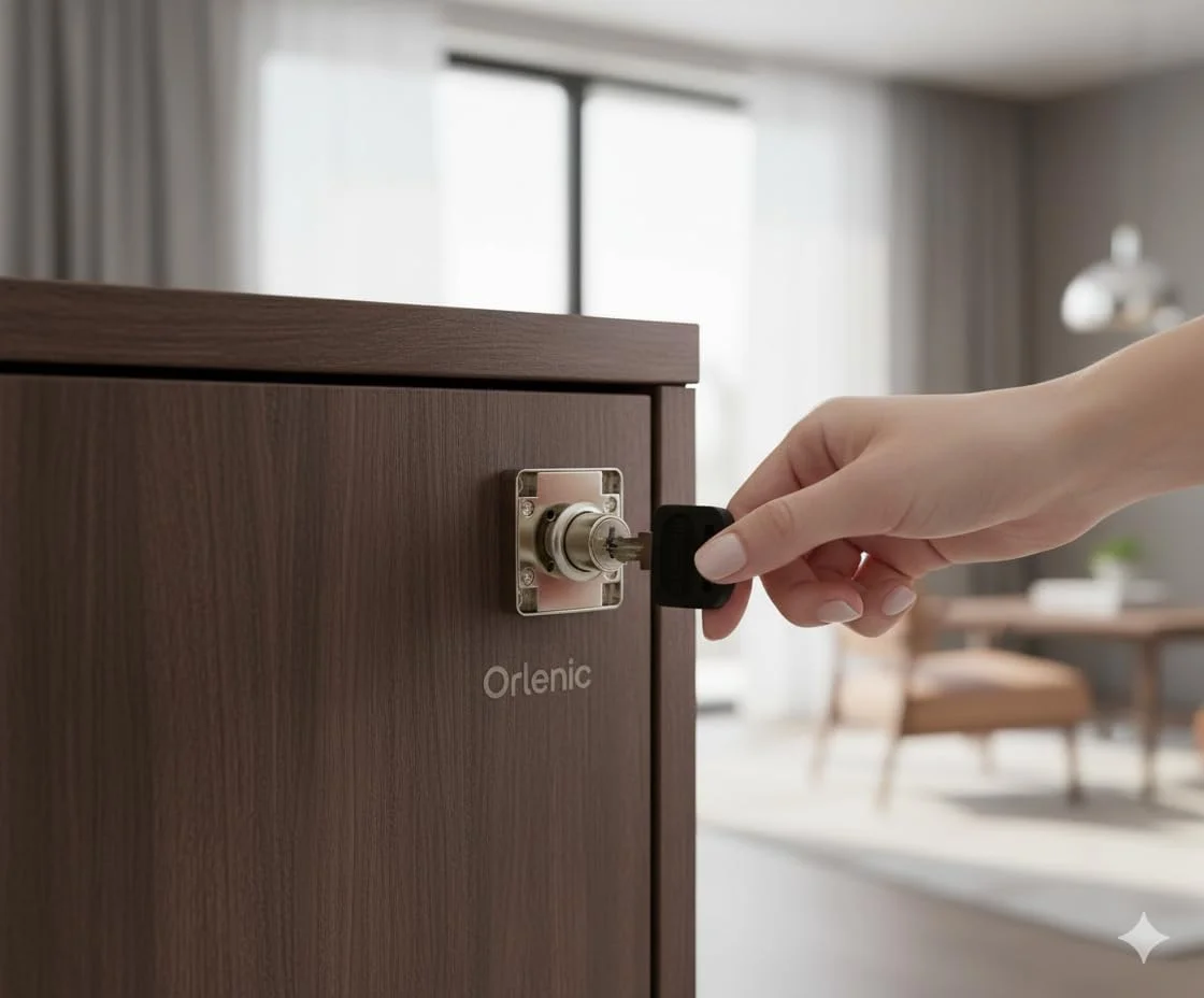 قفل کشو روکش کروم اورلنیک – لوازم جانبی کشو فولاد آلیاژی مدرن، پرداخت صیقلی 1.5 اینچی، قفل امنیتی بادوام برای کابینت ها، میزهای اداری، کمدهای، جعبه ابزار، رنگ نقره ای