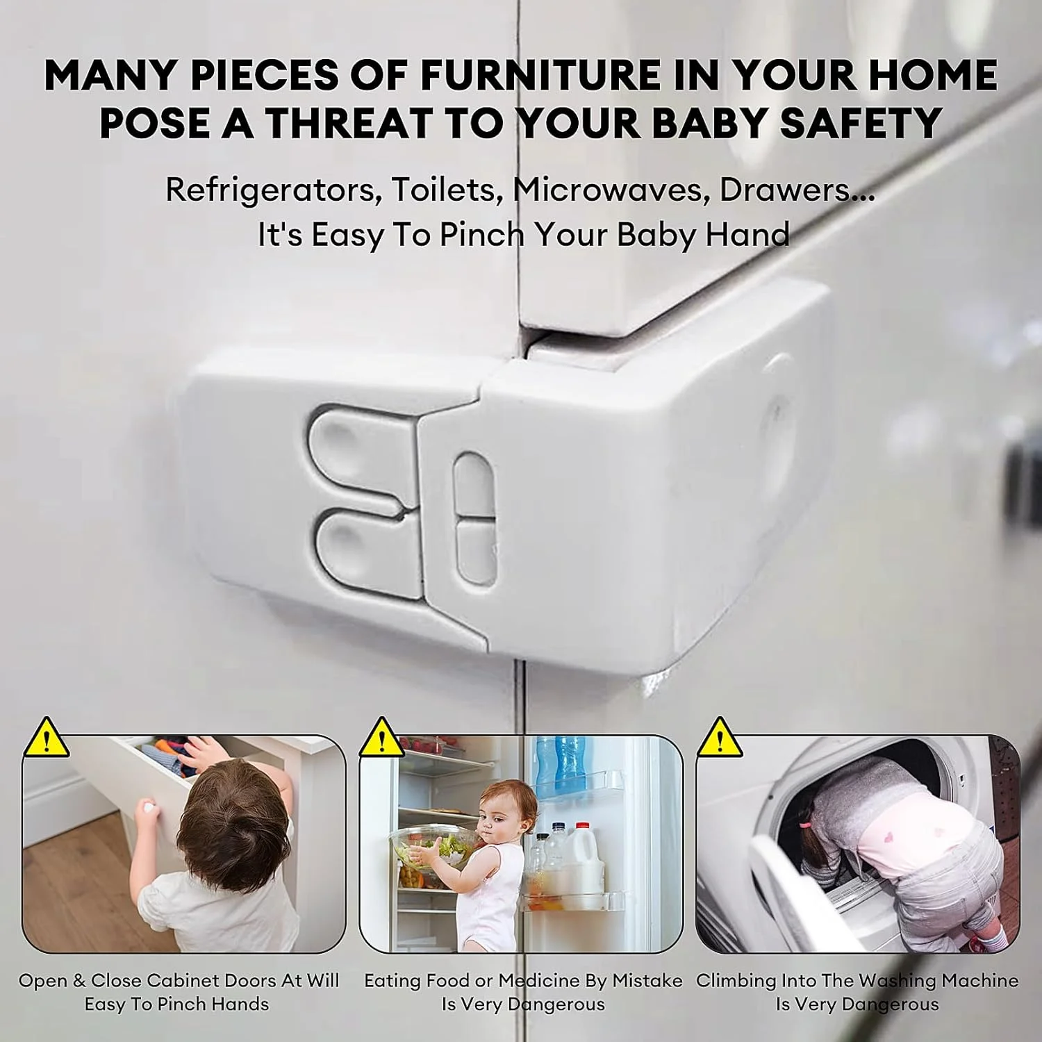 قفل ایمنی کودک نالینا، بسته 4 عددی، قفل کودک برای کابینت و کشو، نوع زاویه دار ساخته شده از پلاستیک ABS، قفل با چسب قوی برای ایمن سازی درها و کابینت ها