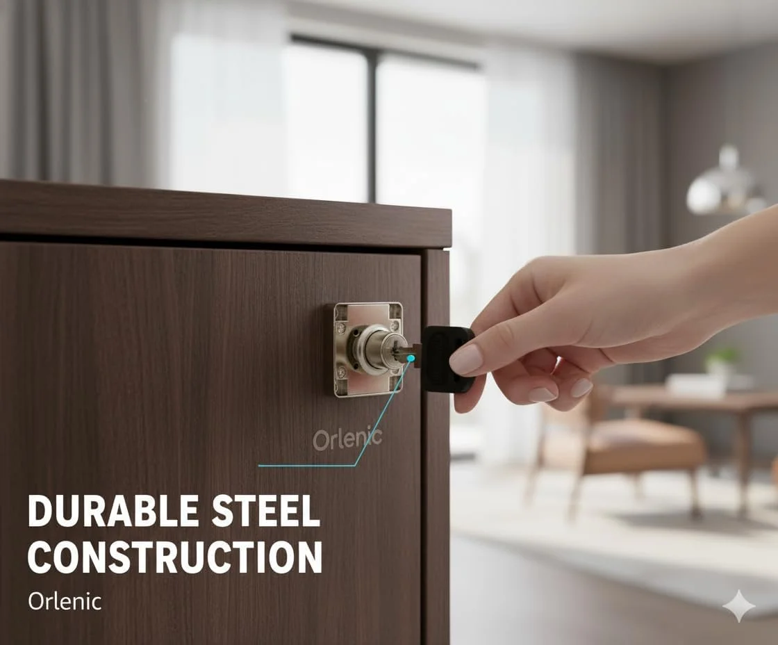 قفل کشو روکش کروم اورلنیک – لوازم جانبی کشو فولاد آلیاژی مدرن، پرداخت صیقلی 1.5 اینچی، قفل امنیتی بادوام برای کابینت ها، میزهای اداری، کمدهای، جعبه ابزار، رنگ نقره ای