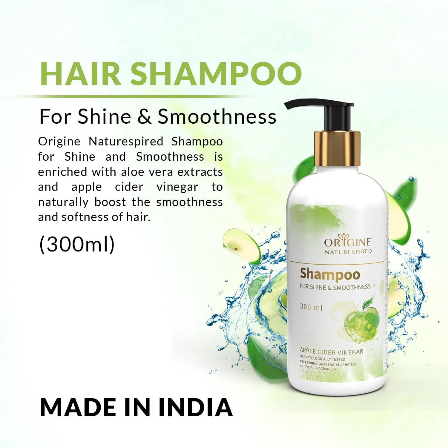 شامپو نرم کننده و براق کننده مو اوریجین نیچر اسپایرد - 300 میلی لیتر | شامپو سرکه سیب و آلوئه ورا | فاقد پارابن، سولفات و سیلیکون