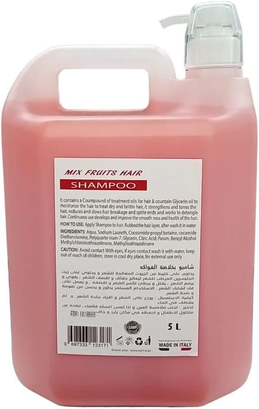 شامپو موی مرطوب کننده حرفه ای ازما. فرمول بهبود یافته | پاک کننده و انرژی بخش | برای انواع مو. عصاره میوه مخلوط 5 لیتر
