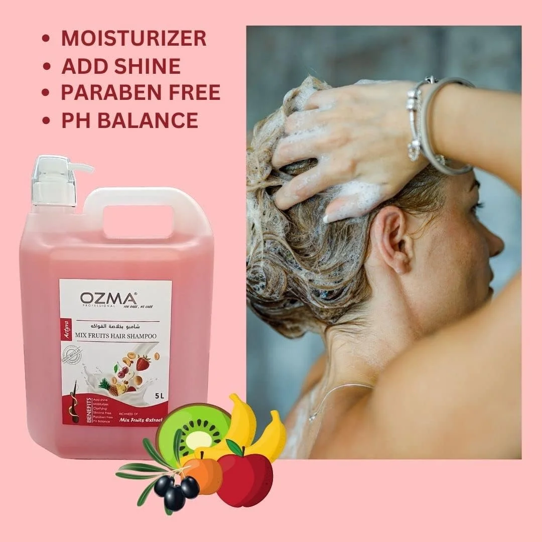 شامپو موی مرطوب کننده حرفه ای ازما. فرمول بهبود یافته | پاک کننده و انرژی بخش | برای انواع مو. عصاره میوه مخلوط 5 لیتر