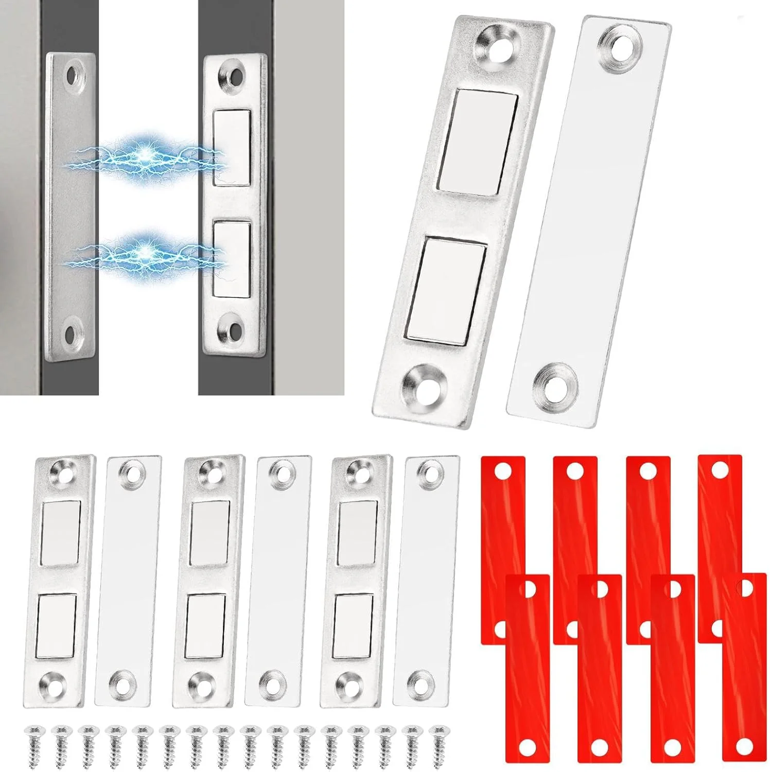 مگنت درب کابینت، بسته 4 عددی مگنت های قوی برای آشپزخانه، مگنت 30 پوندی برای درب کشو کابینت، مگنت دوگانه قدرتمند، طراحی فوق العاده نازک، نصب آسان، دوام طولانی مدت