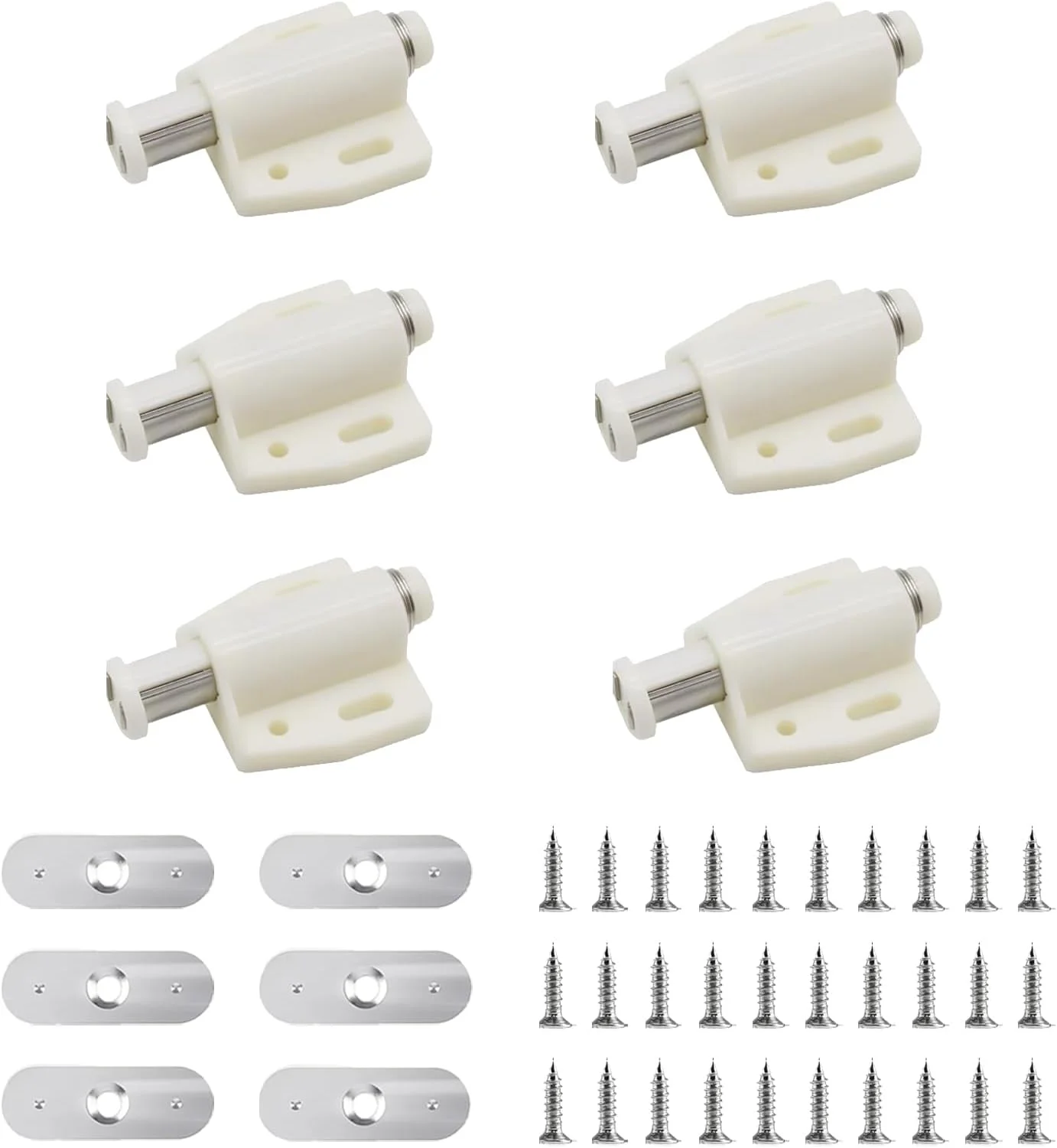 بسته 6 عددی قفل فشاری بازشو درب، قفل مگنتی لمسی فشاری به همراه پیچ های نصب، قفل های سنگین برای درب کابینت، ایده آل برای آشپزخانه، حمام، مبلمان اداری (سفید)