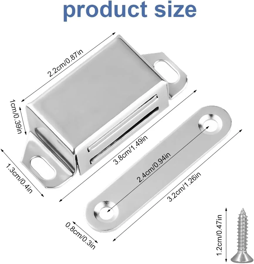 بسته 8 عددی مگنت درب کابینت، قفل مغناطیسی، فوق العاده قوی، مگنت برای درب، مگنت کابینت، استیل ضد زنگ، مگنت مبلمان، ست مگنت با پیچ، درب کابینت