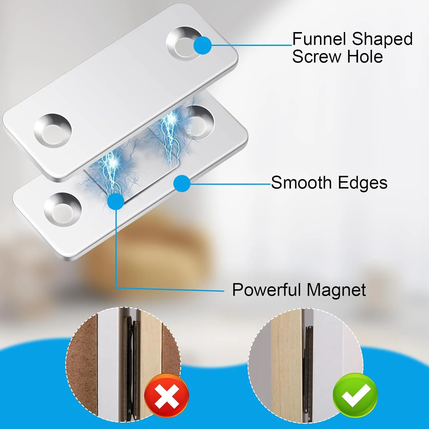 بسته 12 عددی مگنت درب برای قفل مغناطیسی مبلمان، مگنت های فوق العاده نازک برای درب کابینت، مگنت کمد، بست مغناطیسی کمد، مگنت درب مناسب برای درب های آشپزخانه، پنجره ها و کشوها