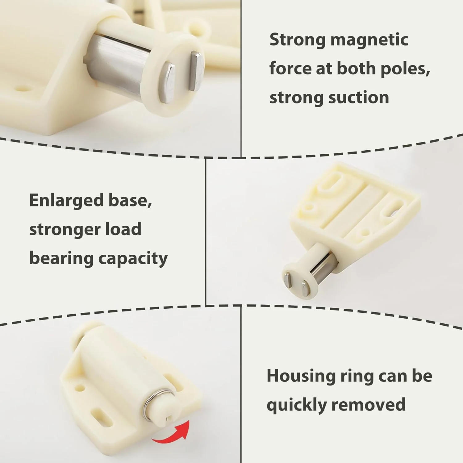 بسته 6 عددی قفل فشاری بازشو درب، قفل مگنتی لمسی فشاری به همراه پیچ های نصب، قفل های سنگین برای درب کابینت، ایده آل برای آشپزخانه، حمام، مبلمان اداری (سفید)