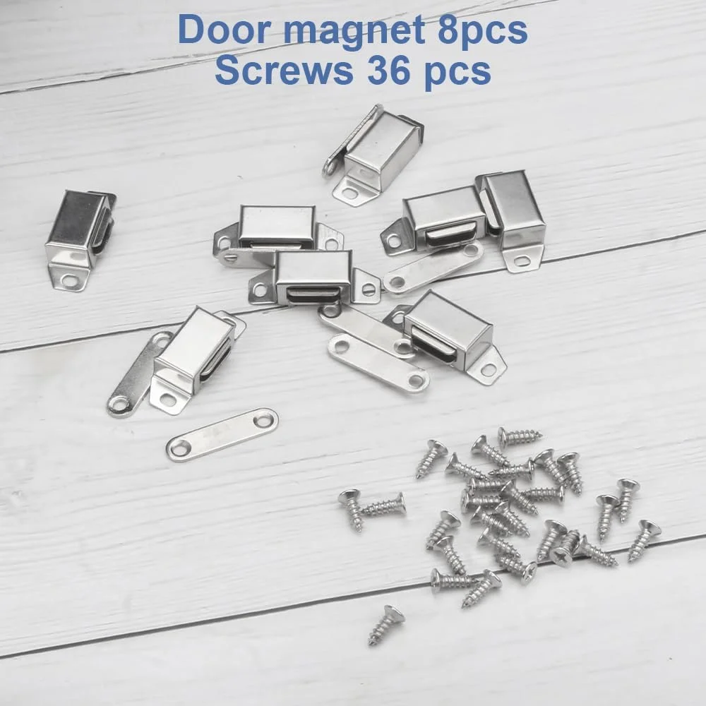 بسته 8 عددی مگنت درب کابینت، قفل مغناطیسی، فوق العاده قوی، مگنت برای درب، مگنت کابینت، استیل ضد زنگ، مگنت مبلمان، ست مگنت با پیچ، درب کابینت