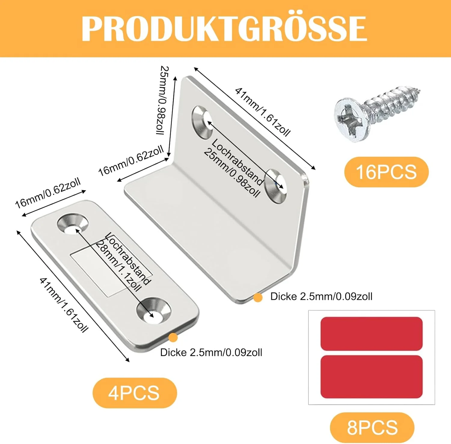 بسته 4 عددی مگنت های آهنربایی برای درب کابینت، مگنت های کابینت خود چسب با پیچ، مگنت درب، مگنت های درب، مگنت های درب نقره ای فوق العاده نازک L شکل برای درب کابینت، کشو، مبلمان