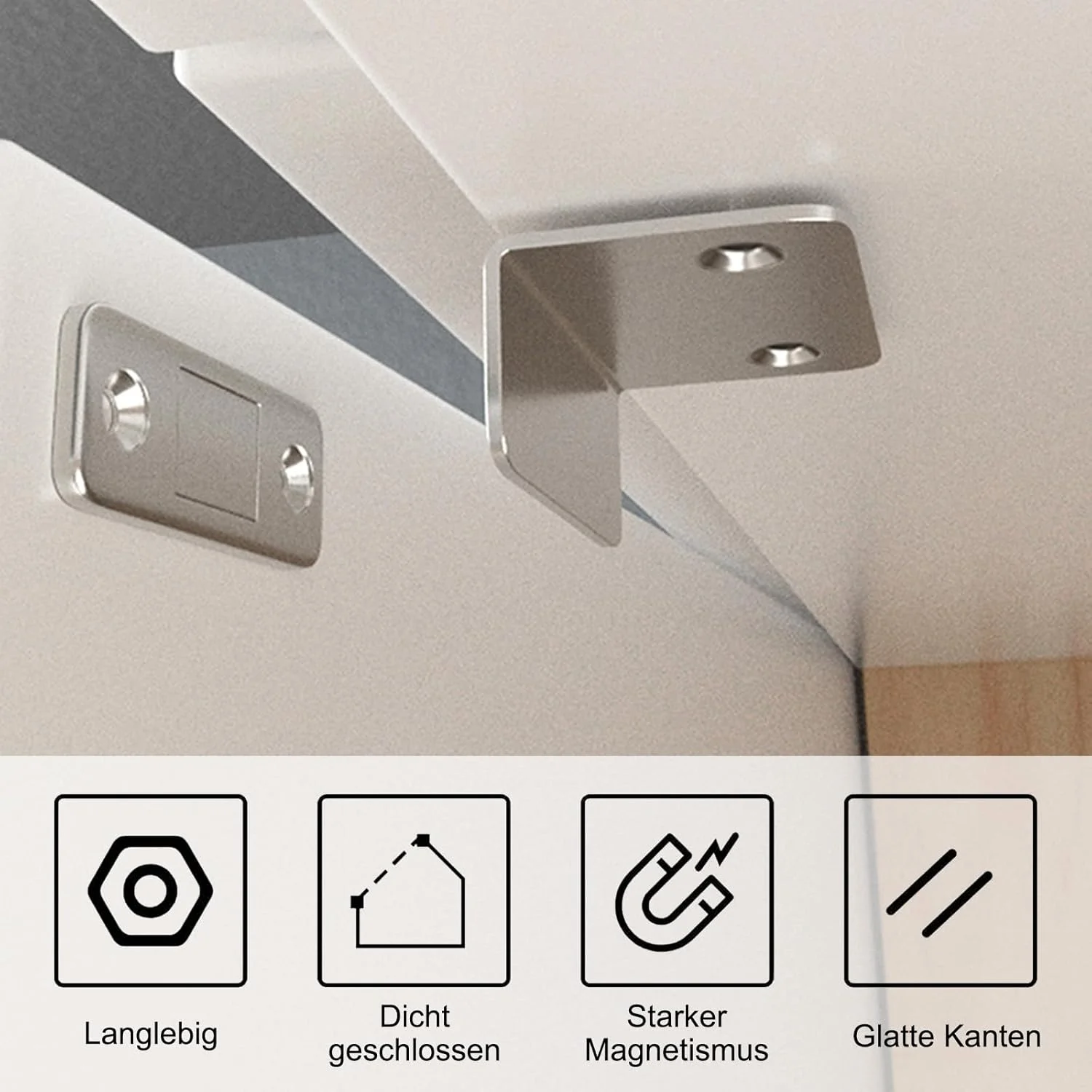 بسته 4 عددی مگنت های آهنربایی برای درب کابینت، مگنت های کابینت خود چسب با پیچ، مگنت درب، مگنت های درب، مگنت های درب نقره ای فوق العاده نازک L شکل برای درب کابینت، کشو، مبلمان
