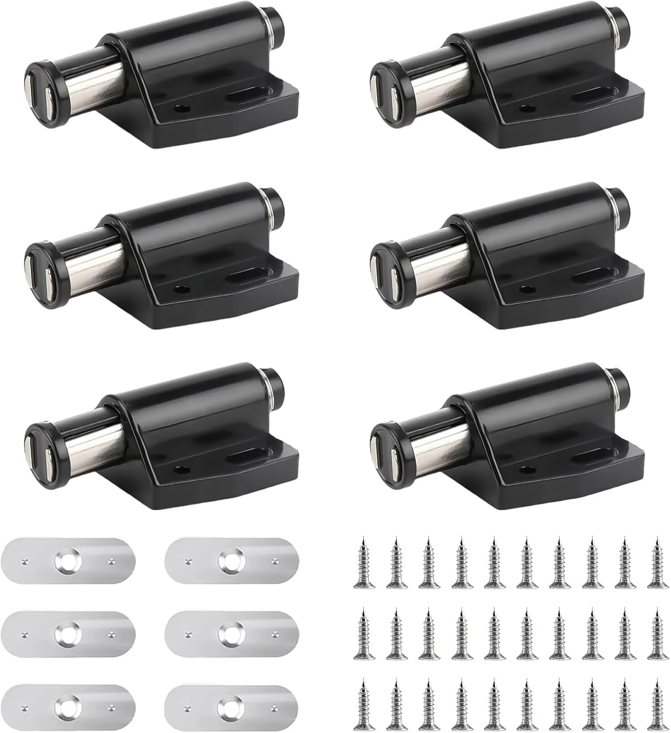 بسته 6 عددی قفل فشاری بازشو درب، قفل مگنتی لمسی فشاری به همراه پیچ های نصب، قفل های سنگین برای درب کابینت، ایده آل برای آشپزخانه، حمام، مبلمان اداری (مشکی)