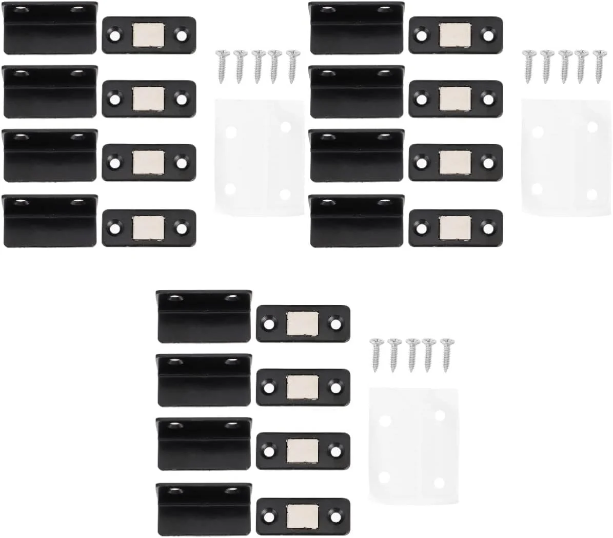 ۱۲ عدد آهنربای مغناطیسی برای بستن درب کابینت، کمد، کشو، درب و مبلمان، استیل ضد زنگ، سخت افزار مشکی، مدل L شکل