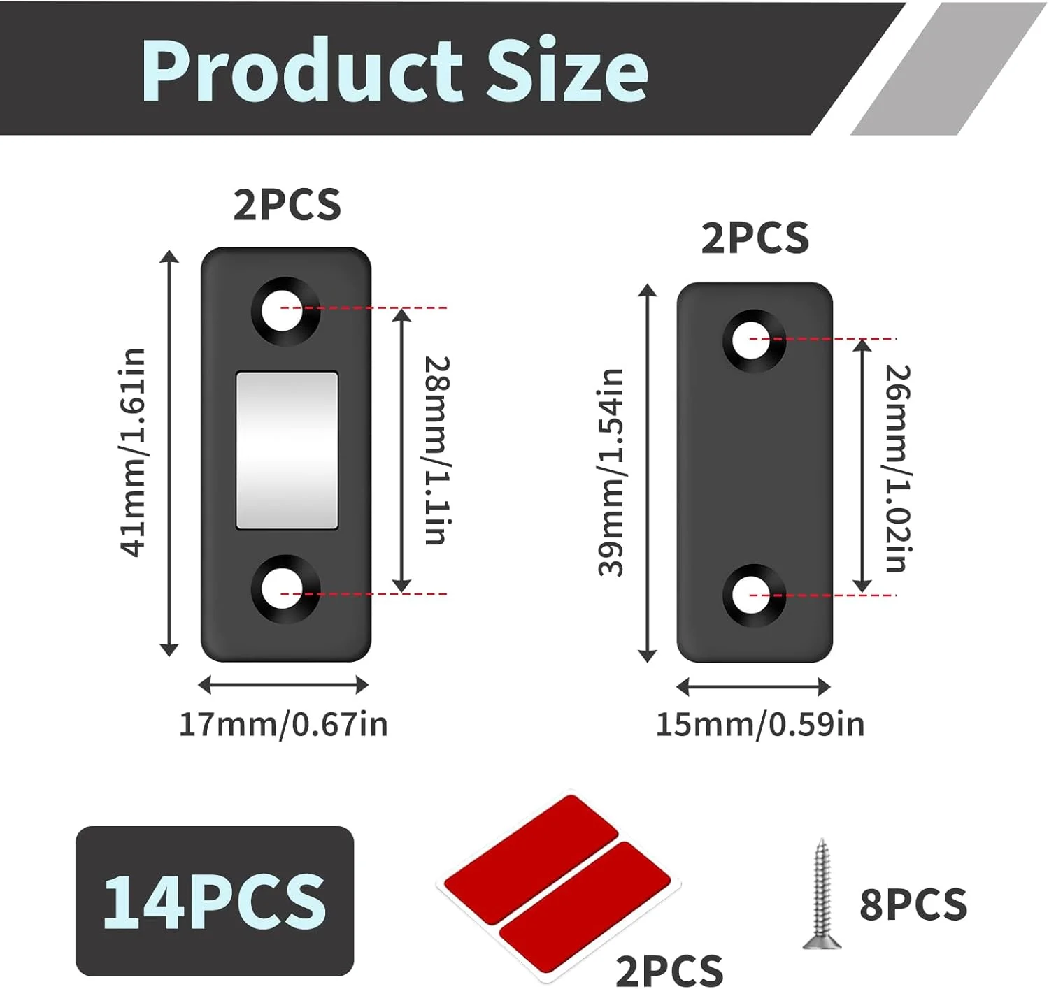 ست 2 عددی مگنت درب کابینت، آهنربای درب کابینت، آهنربای فوق العاده نازک و نامرئی خود چسب درب با پیچ برای کشو کمد درب کشویی پنجره مبلمان، ست مگنت (مشکی)