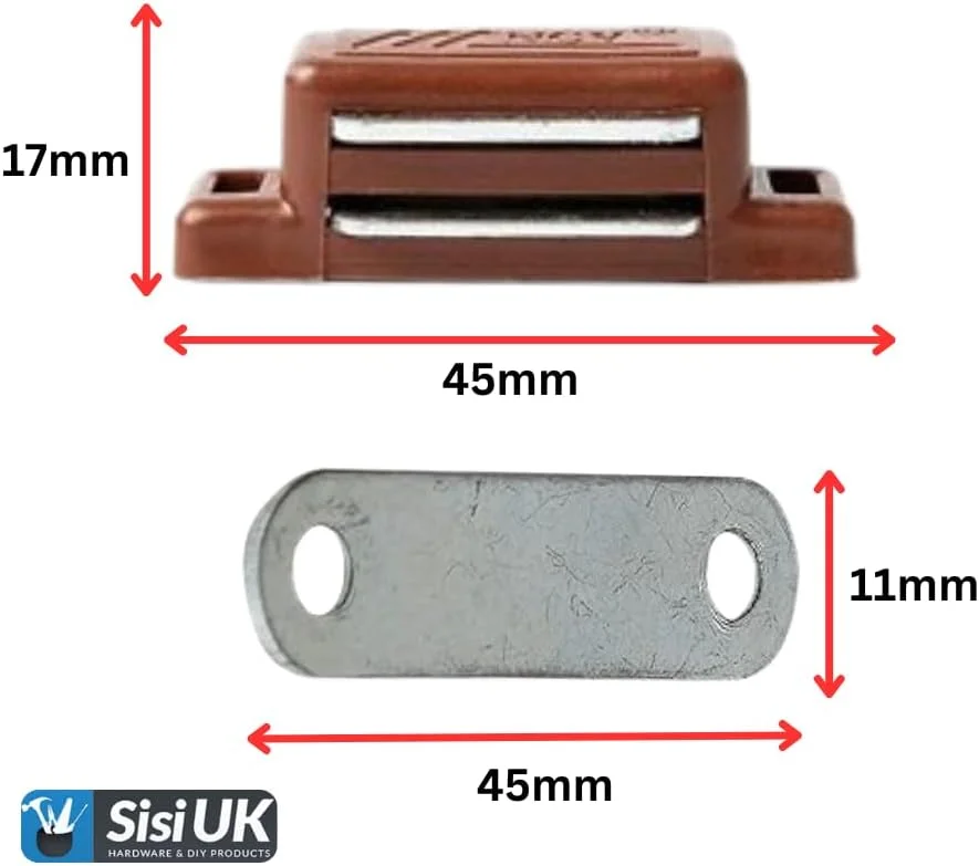 ست مگنت درب کابینت و کمد قهوه ای با قفل چرخشی و پیچ های نصب، بست مگنتی قوی برای درب کابینت و کمد، بسته 4 عددی