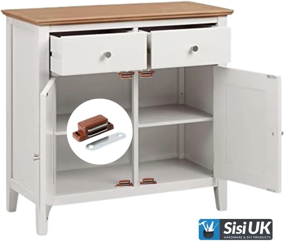 ست مگنت درب کابینت و کمد قهوه ای با قفل چرخشی و پیچ های نصب، بست مگنتی قوی برای درب کابینت و کمد، بسته 4 عددی
