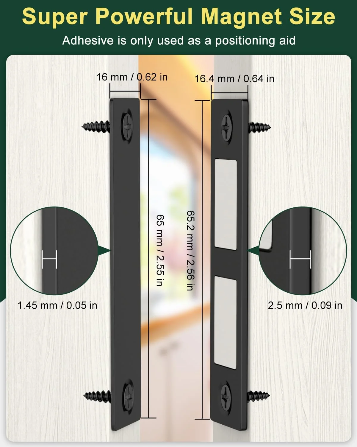 مگنت درب کابینت 13 کیلوگرمی Jiayi بسته 2 عددی، مگنت فوق العاده نازک برای درب کمد، مگنت قوی برای کشو، بست برای کمد لباس، مگنت باریک برای بستن درب کمد مبلمان