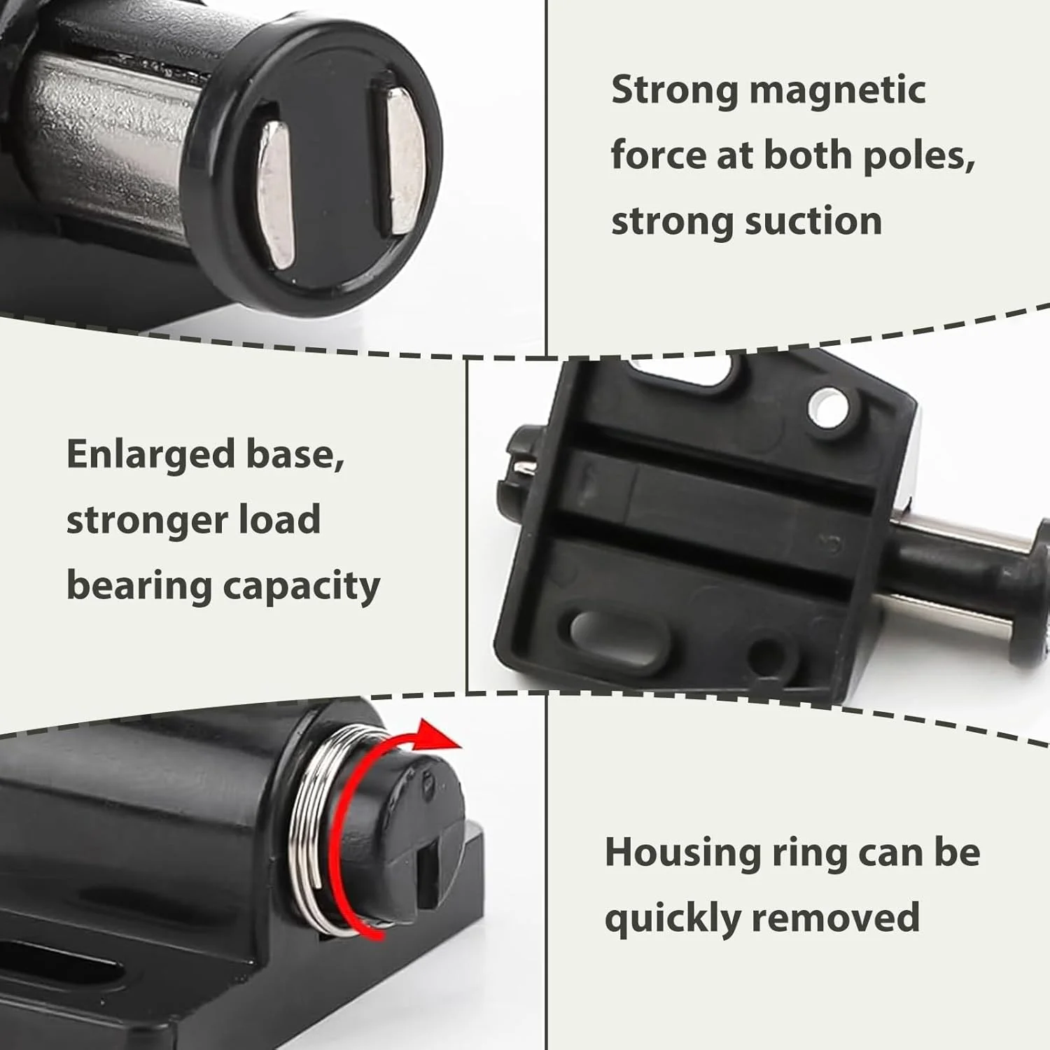 بسته 6 عددی قفل فشاری بازشو درب، قفل مگنتی لمسی فشاری به همراه پیچ های نصب، قفل های سنگین برای درب کابینت، ایده آل برای آشپزخانه، حمام، مبلمان اداری (مشکی)