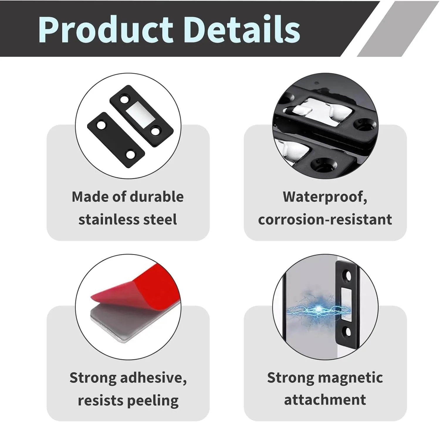 ست 2 عددی مگنت درب کابینت، آهنربای درب کابینت، آهنربای فوق العاده نازک و نامرئی خود چسب درب با پیچ برای کشو کمد درب کشویی پنجره مبلمان، ست مگنت (مشکی)