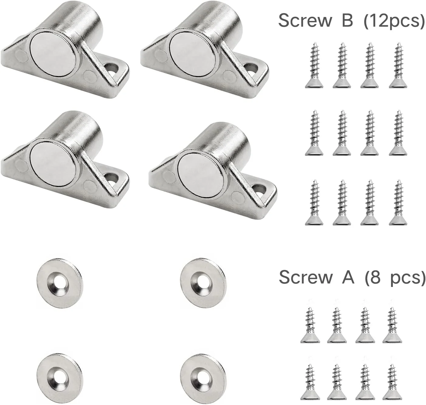 مگنت درب، بسته 4 عددی مگنت های قوی درب کابینت نقره ای سنگین، مگنت درب برای کابینت آشپزخانه، کمد لباس، کابینت حمام، کشو، کرکره، مبلمان سفید کمد