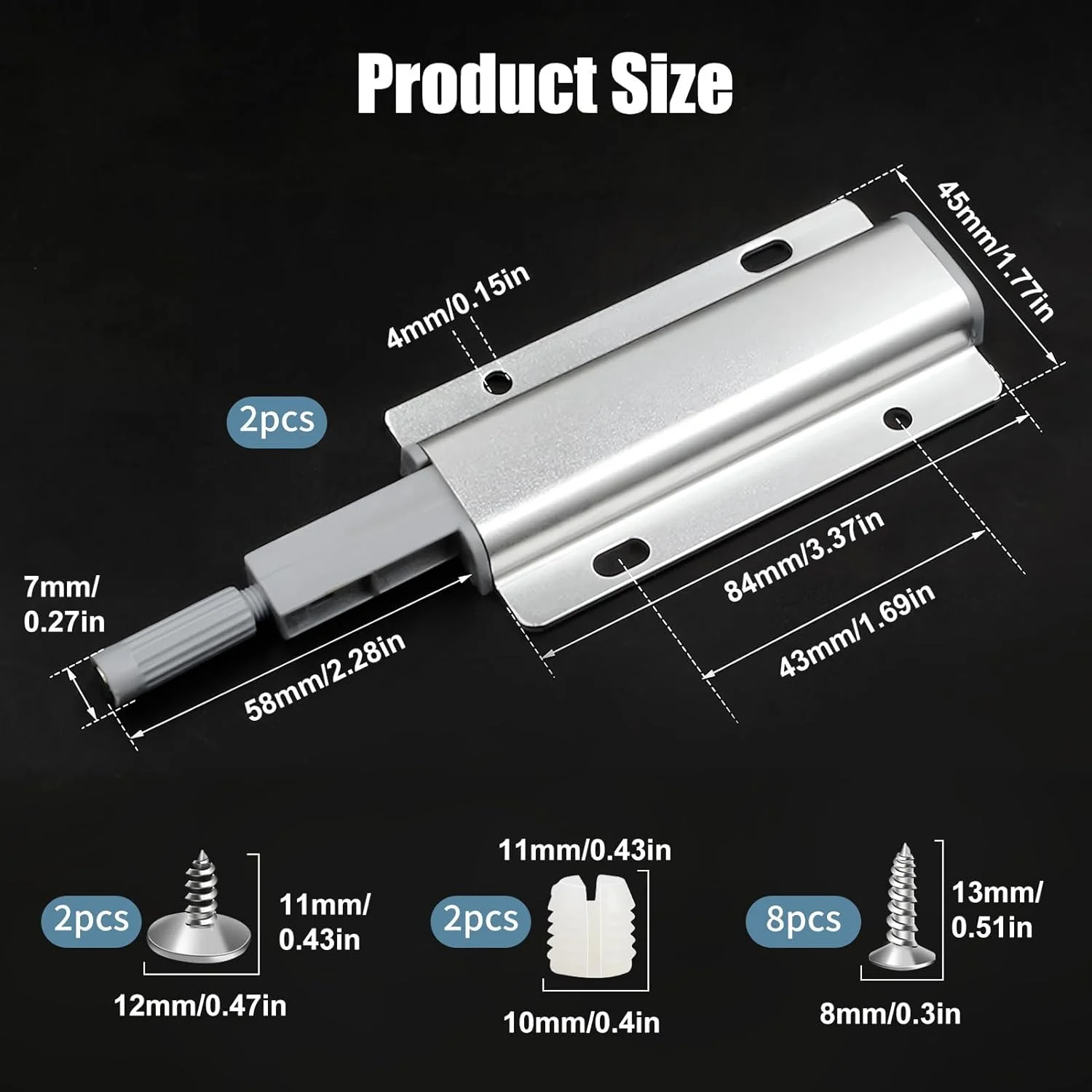 بسته 2 عددی قفل فشاری بازشو درب، قفل مگنتی کابینت با پیچ های نصب، رهاسازی قفل درب دمپر مغناطیسی آرام بند برای کابینت آشپزخانه/کمد/گنجه/کشو (نقره ای)