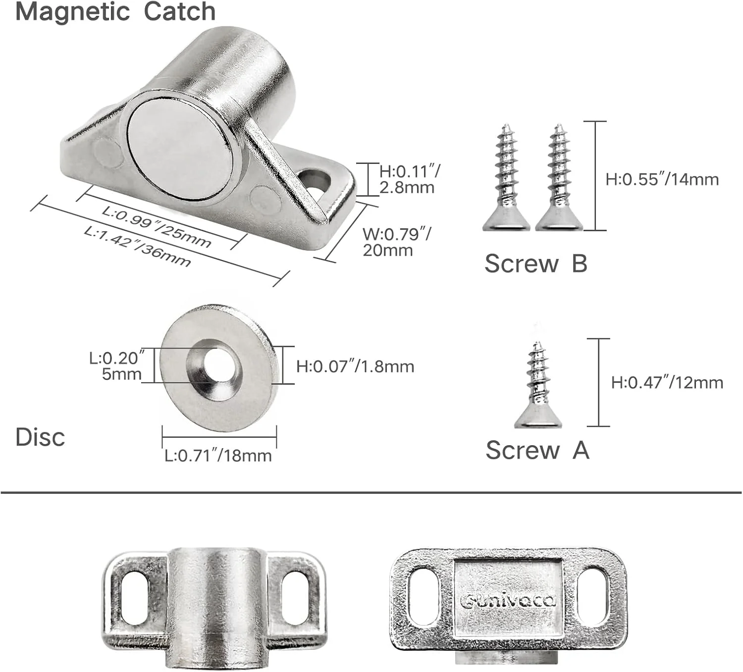 مگنت درب، بسته 4 عددی مگنت های قوی درب کابینت نقره ای سنگین، مگنت درب برای کابینت آشپزخانه، کمد لباس، کابینت حمام، کشو، کرکره، مبلمان سفید کمد