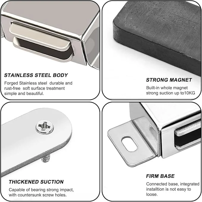 بسته 6 عددی قفل مغناطیسی با میخ، آهنربا برای درب کابینت، بست مغناطیسی درب، آهنربا برای درب کابینت، آهنربای کمد، آهنربای قوی درب، آهنربای درب بالکن (نقره ای)