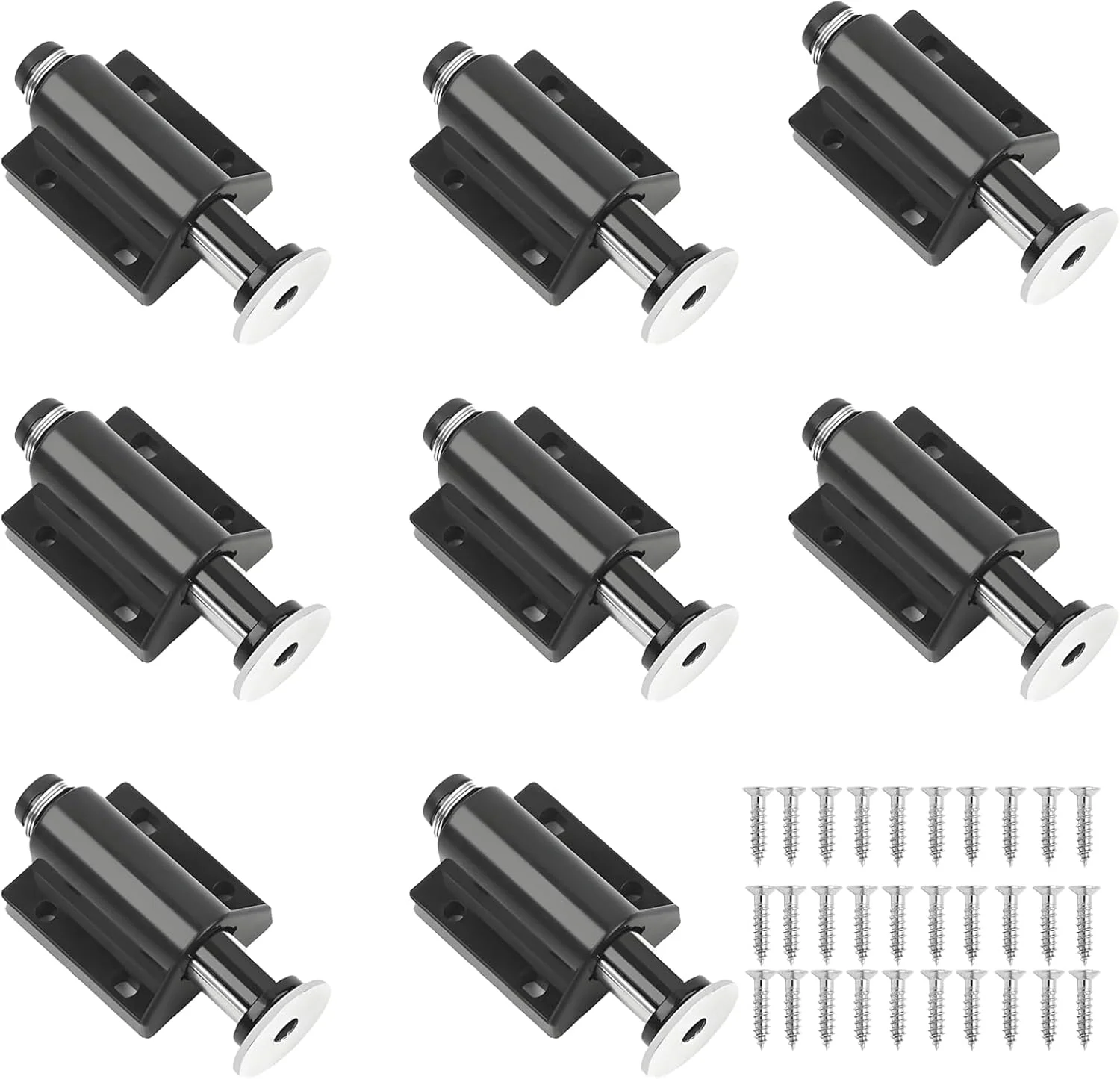 بسته 8 عددی قفل مغناطیسی، بازکننده درب فشاری مغناطیسی مشکی، بست مغناطیسی برای کشوها، کابینت آشپزخانه، آهنربای مبلمان، آهنربای کابینت