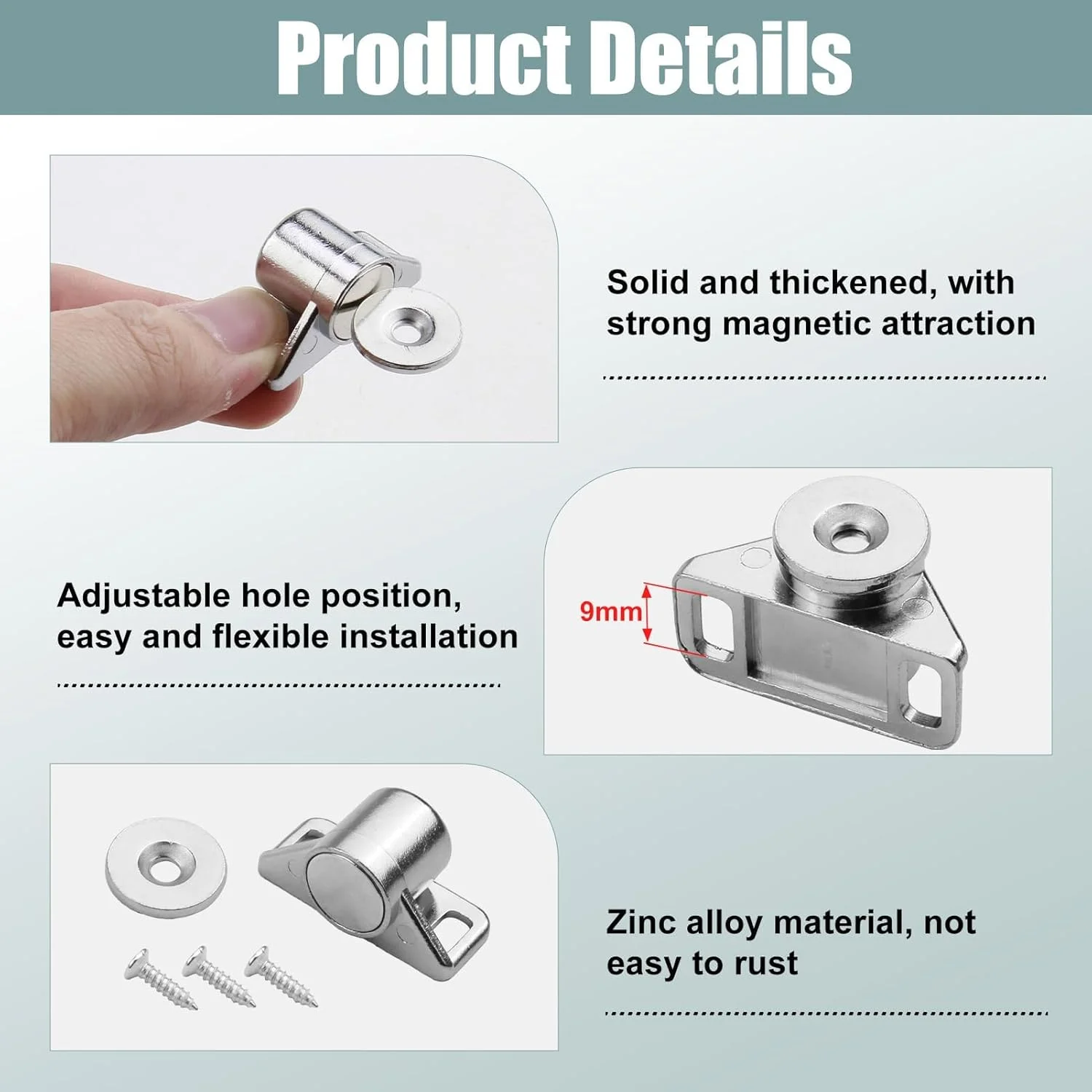 بسته 4 عددی قفل مغناطیسی، مگنت درب برای درب کابینت، مگنت درب کمد، اتصالات کابینت، بست مغناطیسی برای کشوهای مبلمان، بست درب، مگنت مبلمان (نقره ای)