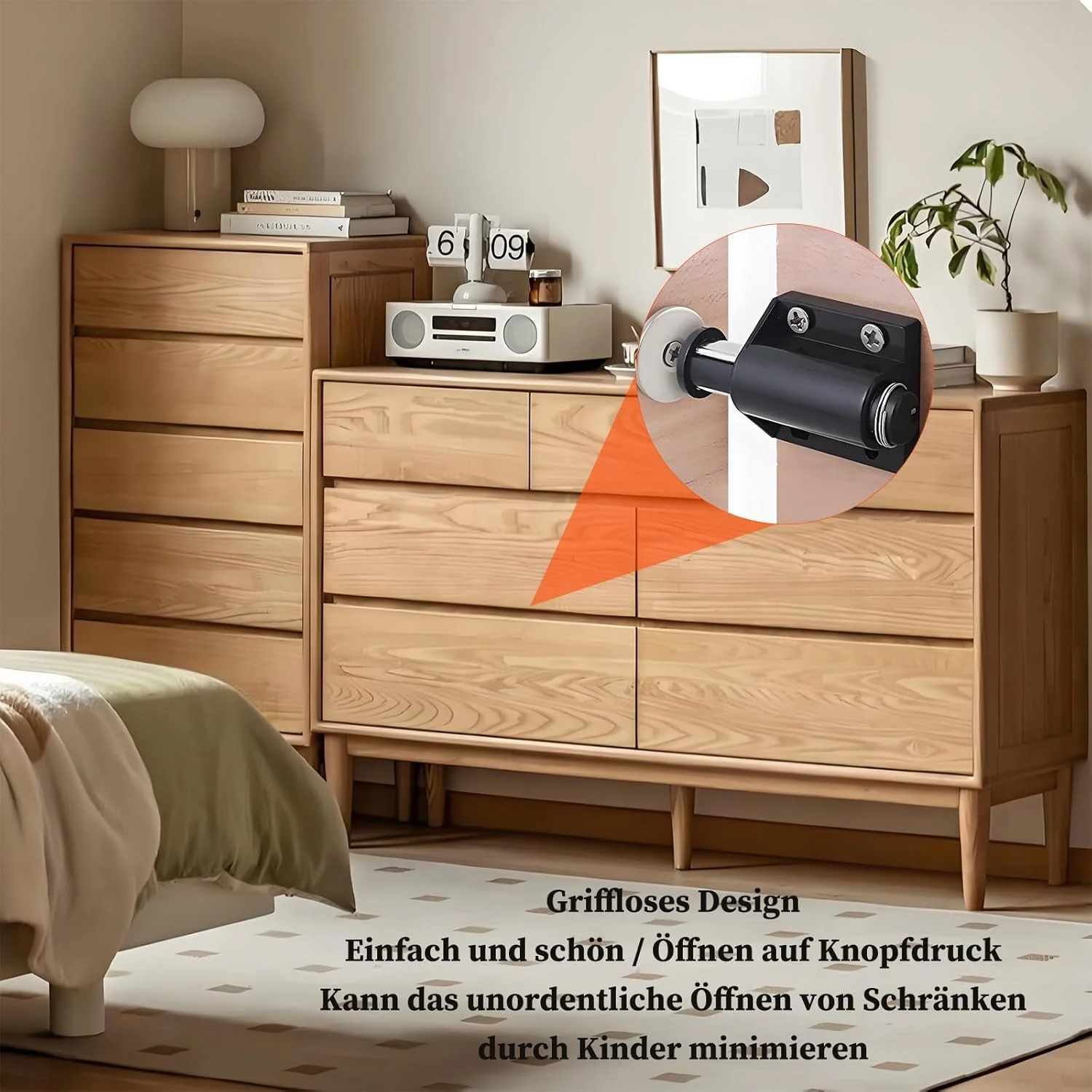 بسته 8 عددی قفل مغناطیسی، بازکننده درب فشاری مغناطیسی مشکی، بست مغناطیسی برای کشوها، کابینت آشپزخانه، آهنربای مبلمان، آهنربای کابینت