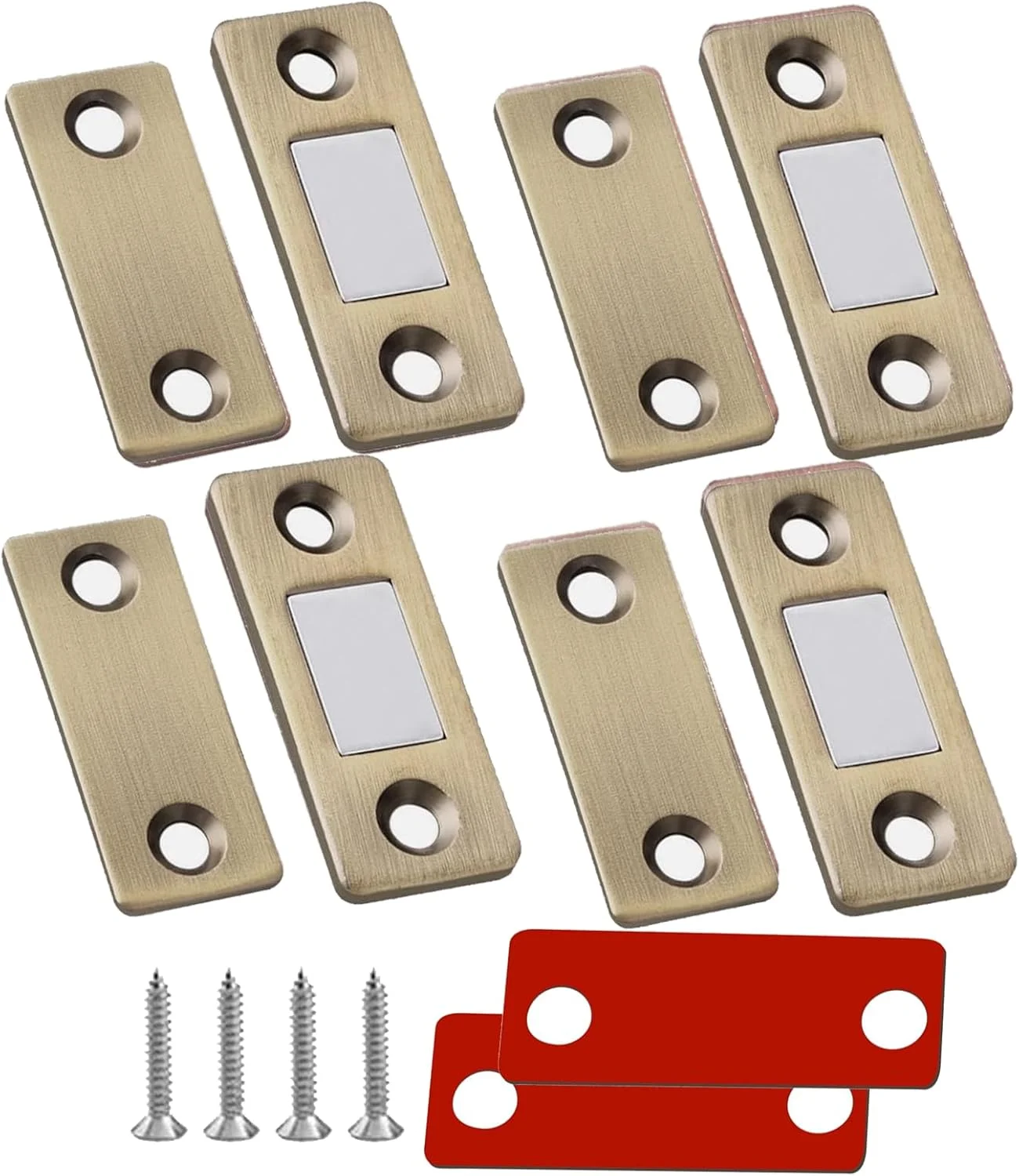 مگنت درب کابینت و مبلمان - مگنت های فوق العاده نازک و بی صدا با پیچ، قفل مغناطیسی کشو برای بستن درب کشویی، بست کمد، مگنت های نامرئی ضد برخورد درب (طلایی، 4 عدد)