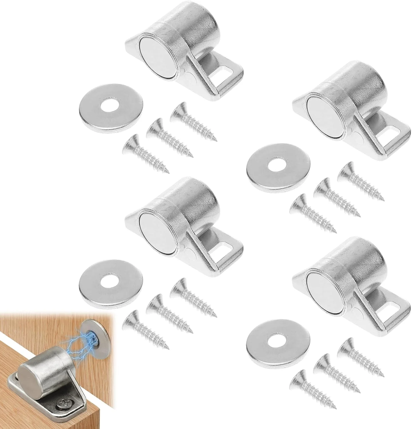بسته 4 عددی قفل مگنتی کابینت با پیچ، مگنت درب، مگنت کابینت، بست مگنتی قوی درب، مگنت برای درب کابینت، کشو، درب بالکن، مبلمان