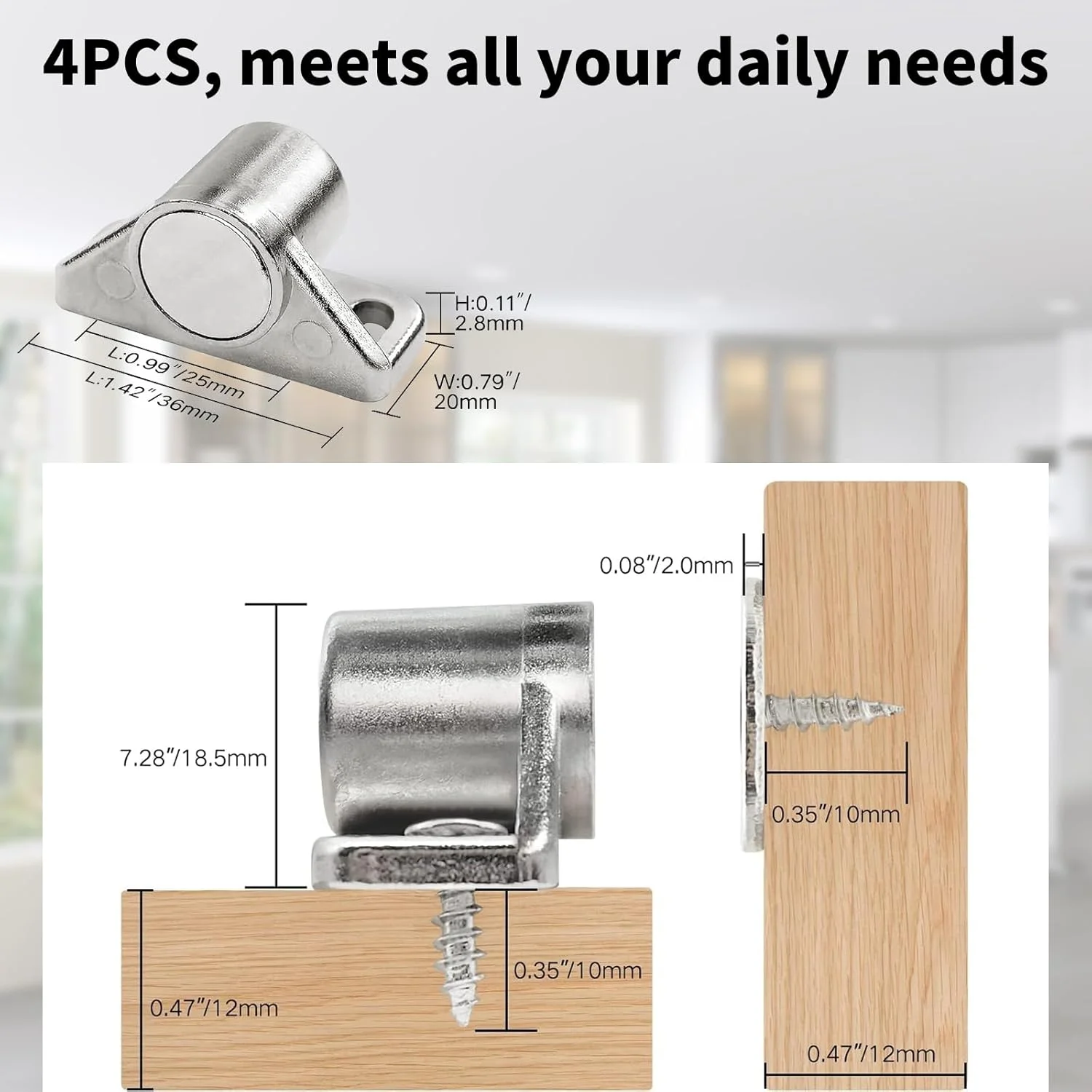 بسته 4 عددی قفل مگنتی کابینت با پیچ، مگنت درب، مگنت کابینت، بست مگنتی قوی درب، مگنت برای درب کابینت، کشو، درب بالکن، مبلمان