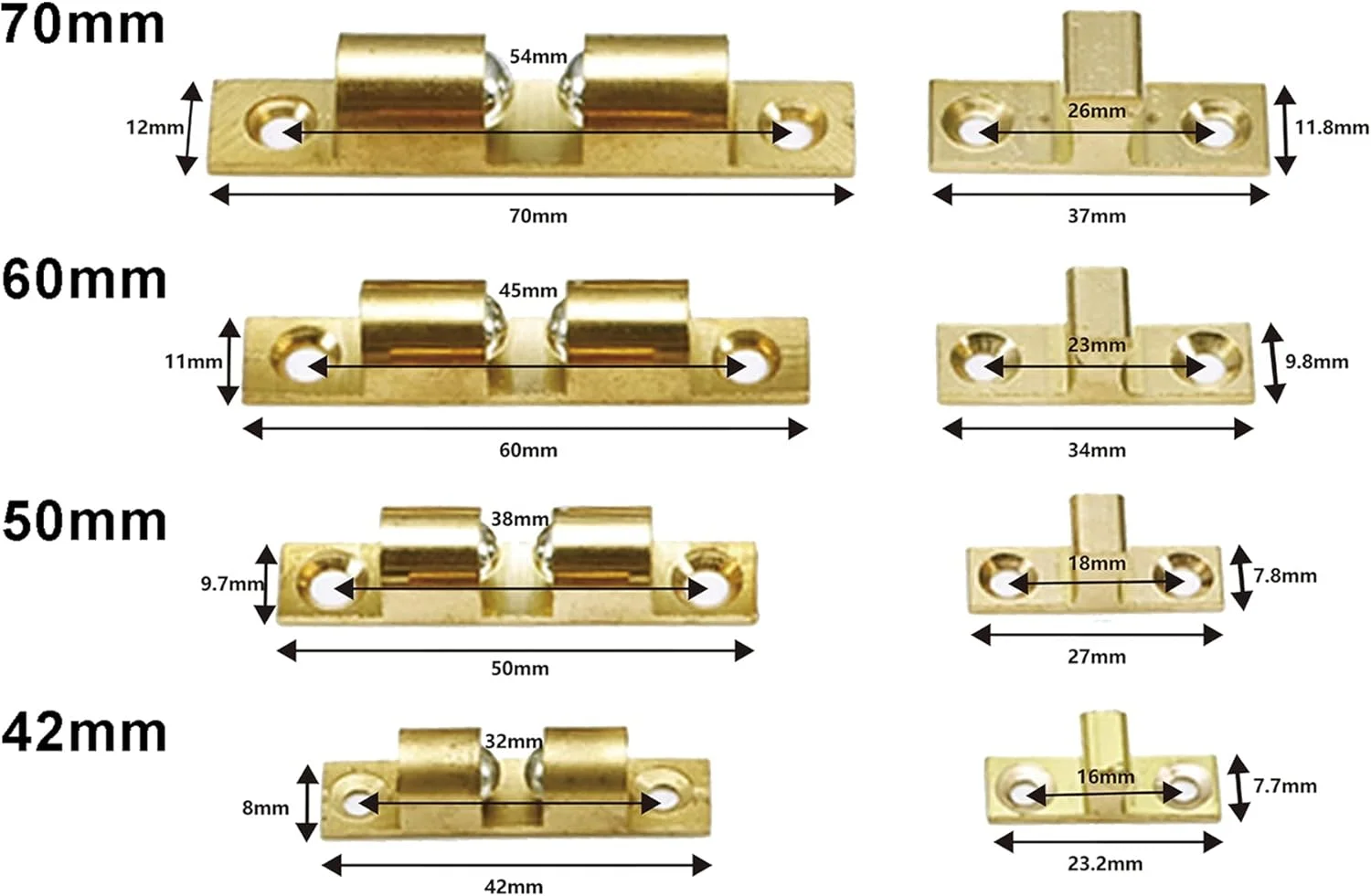 لوتیچ قفل توپی دوبل برنجی 50 میلی متری برای درب کابینت، کمد و مبلمان (10 عدد)