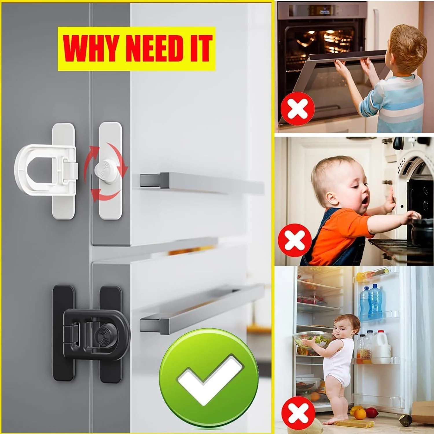 قفل ایمنی کابینت کودک LongRool بسته 2 عددی، پدهای چسبی چند منظوره ایمنی کودک، مناسب برای کشوها، کابینت ها، فر، درب توالت و موارد دیگر (خاکستری)