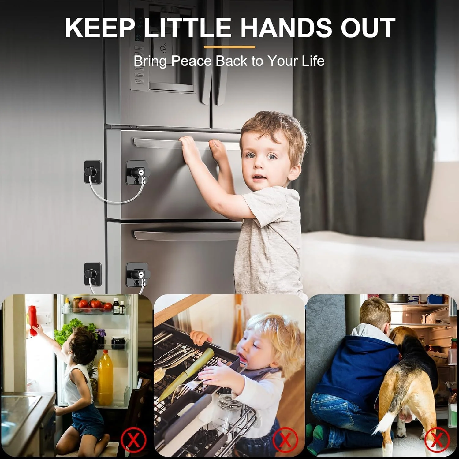 قفل یخچال Lonimia، بسته 2 عددی، قفل سنگین برای یخچال، قفل ترکیبی برای کابینت یخچال، کشو، قفل ایمنی، نصب آسان بدون نیاز به کلید (مشکی، 6 سانتی متر)