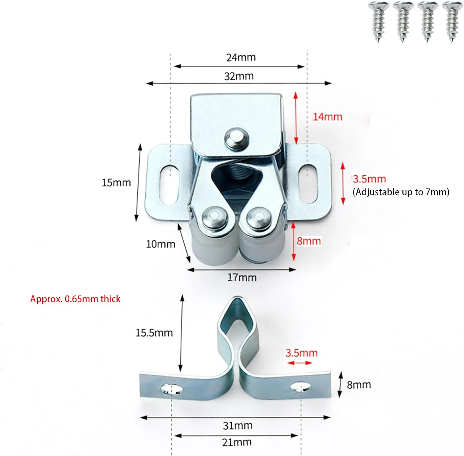 قفل دو غلتکی درب کابینت Leliafleury، 8 عددی، به همراه پیچ، مناسب برای کابینت، کمد و مبلمان (روکش روی)