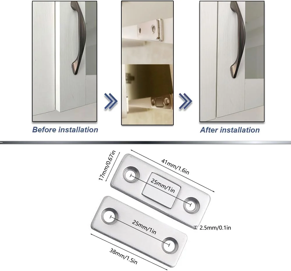 قفل مگنتی درب لاکیمو، بسته 4 عددی، مگنت درب برای کابینت، مگنت کشو، بست مگنتی فوق العاده نازک خود چسب برای درب مبلمان