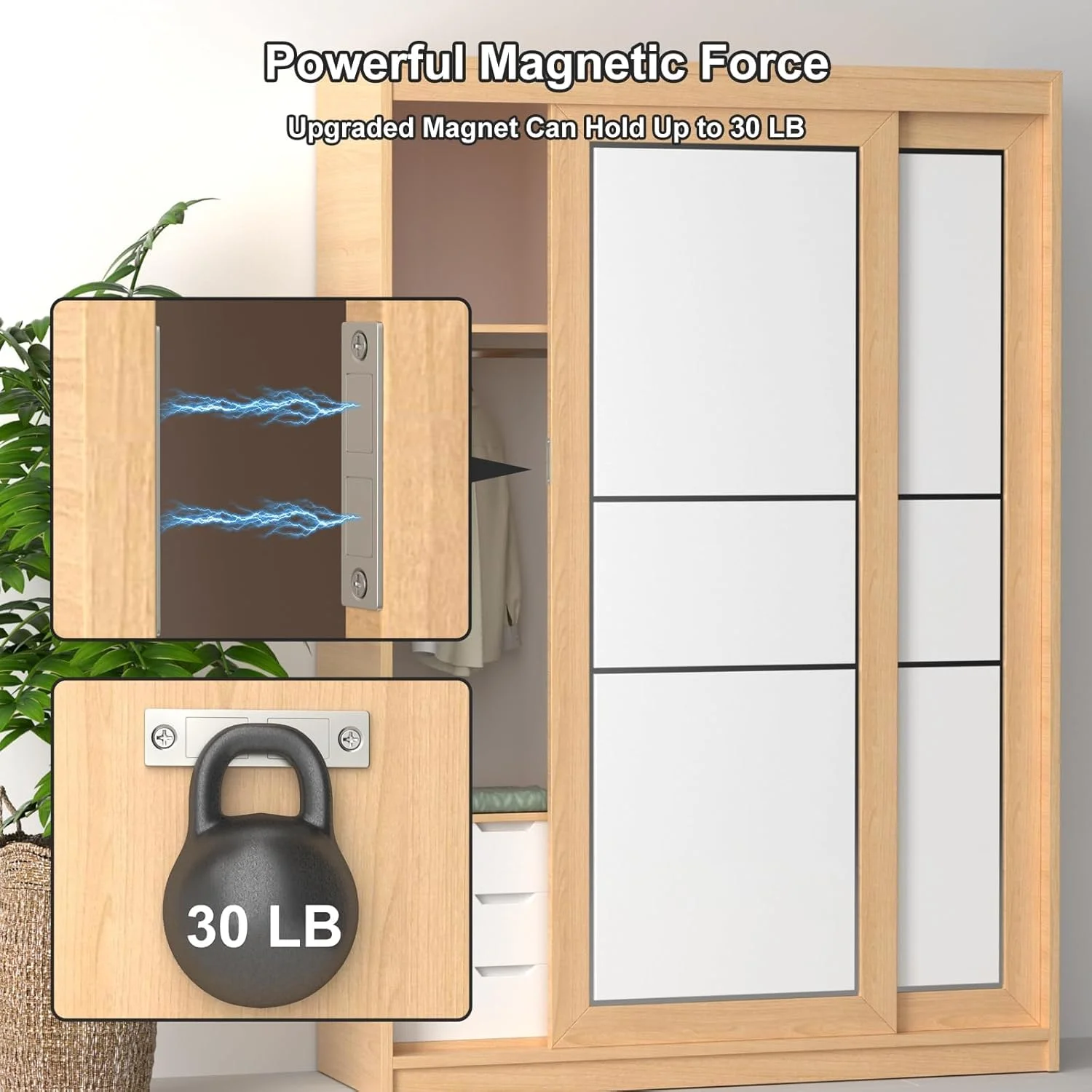 مگنت کابینت KSATWAVE با قدرت 30 پوند، بسته 2 عددی مگنت درب کابینت، مگنت های قوی برای درب آشپزخانه، بست مگنتی درب، قفل مگنتی دوگانه برای درب کمد و بستن درب کمد لباس