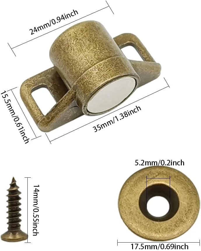 بسته 4 عددی قفل مگنتی برنزی KtbeYTi برای درب کابینت، بست مگنتی گرد برای مبلمان، قفل درب مگنتی برای درب بالکن حمام، بست درب کابینت آشپزخانه