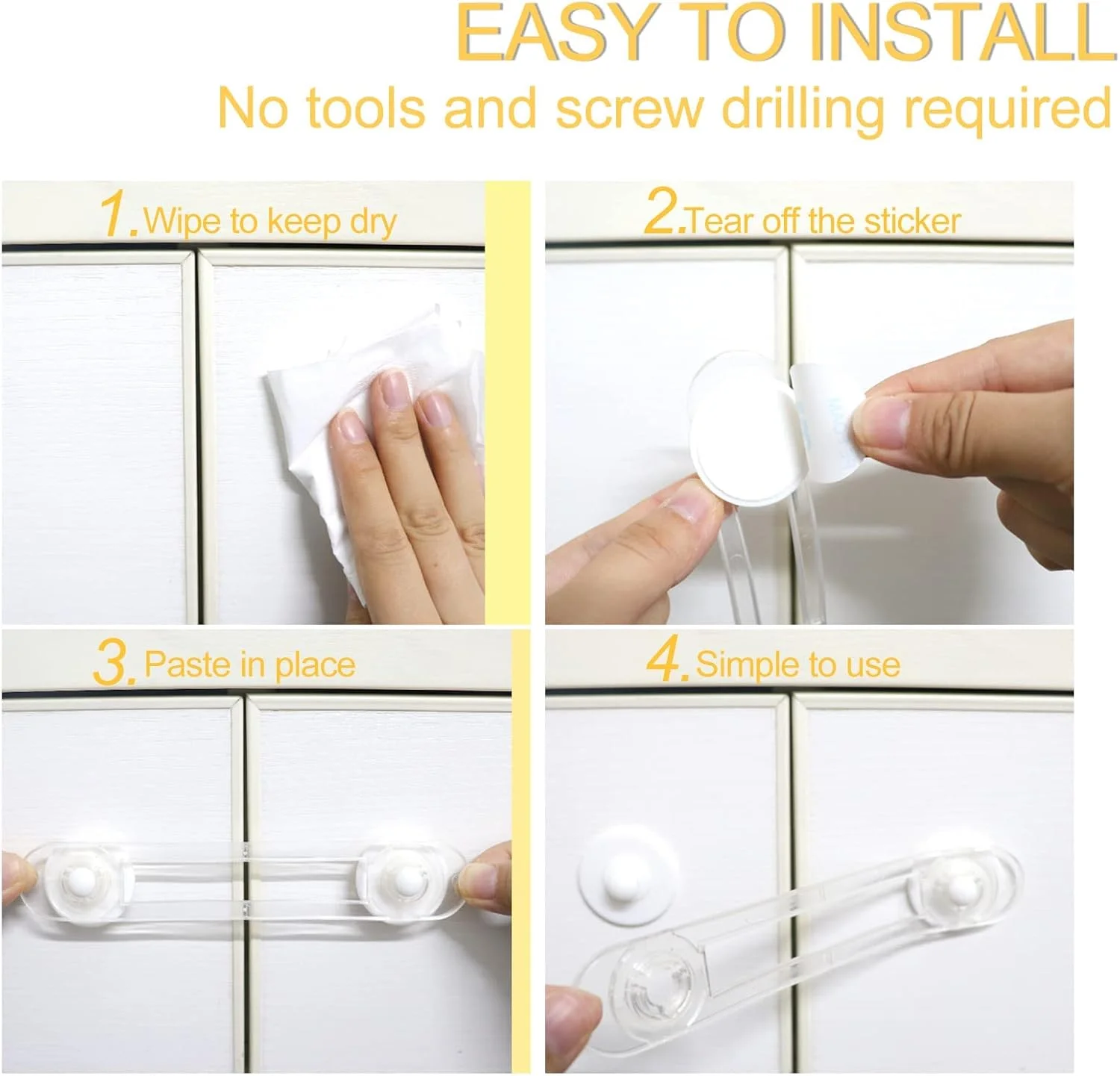 قفل ایمنی کودک KASTWAVE، 8 عدد قفل درب کمد کودک شفاف، قفل چند منظوره برای یخچال، کابینت، کشو، توالت نصب آسان، بدون نیاز به ابزار