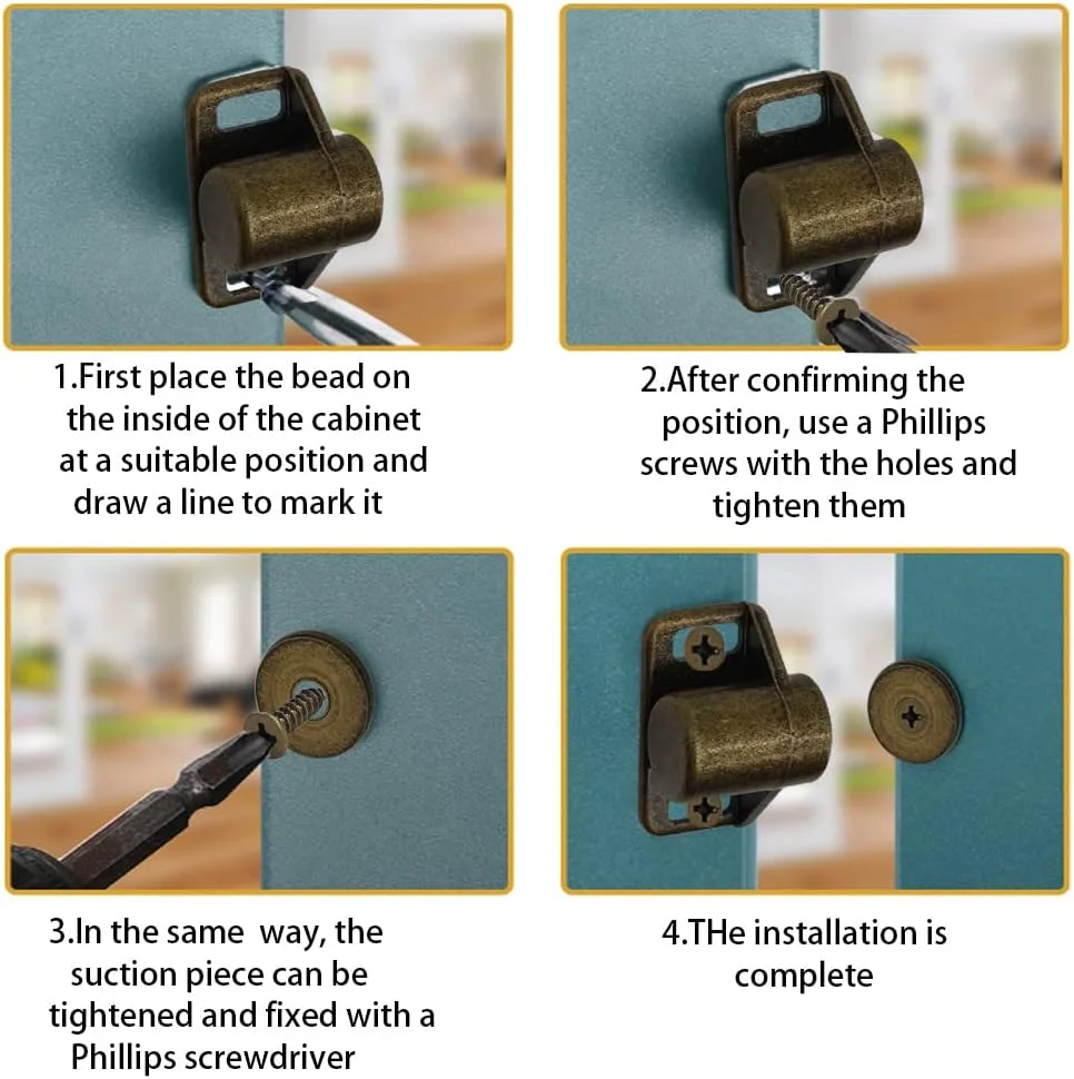 بسته 4 عددی قفل مگنتی برنزی KtbeYTi برای درب کابینت، بست مگنتی گرد برای مبلمان، قفل درب مگنتی برای درب بالکن حمام، بست درب کابینت آشپزخانه
