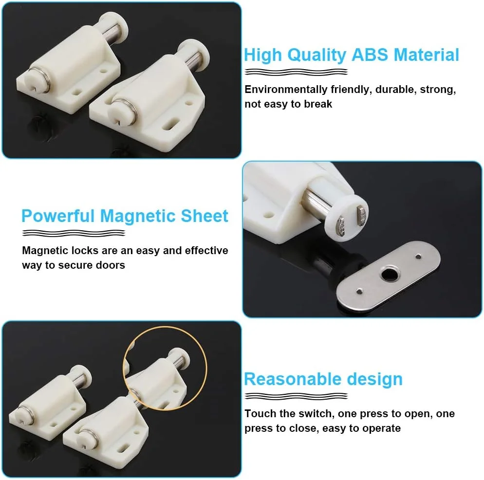 ست 6 عددی بازکننده فشاری مغناطیسی درب KBNIAN، قفل فنری مغناطیسی مبلمان، گیره مغناطیسی، قفل فشاری مغناطیسی برای درب کابینت، قفسه کتاب، کشو (بژ)