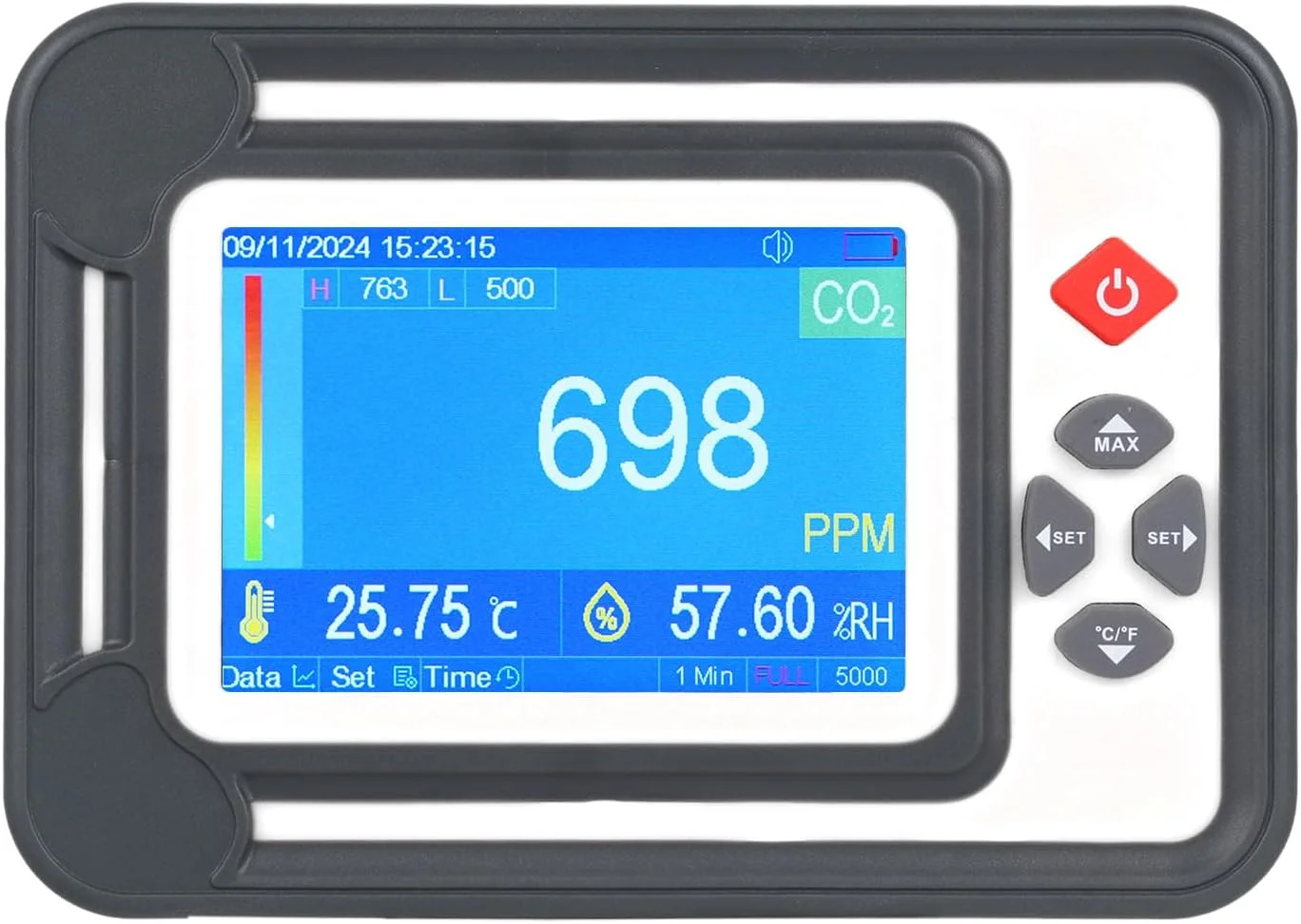 دستگاه تشخیص مونوکسید کربن 3 در 1 Irovami، مانیتور دیجیتال CO2، آنالایزر گاز CO2، آنالایزر CO2 با قابلیت تست دما و رطوبت، محدوده 9999PPM